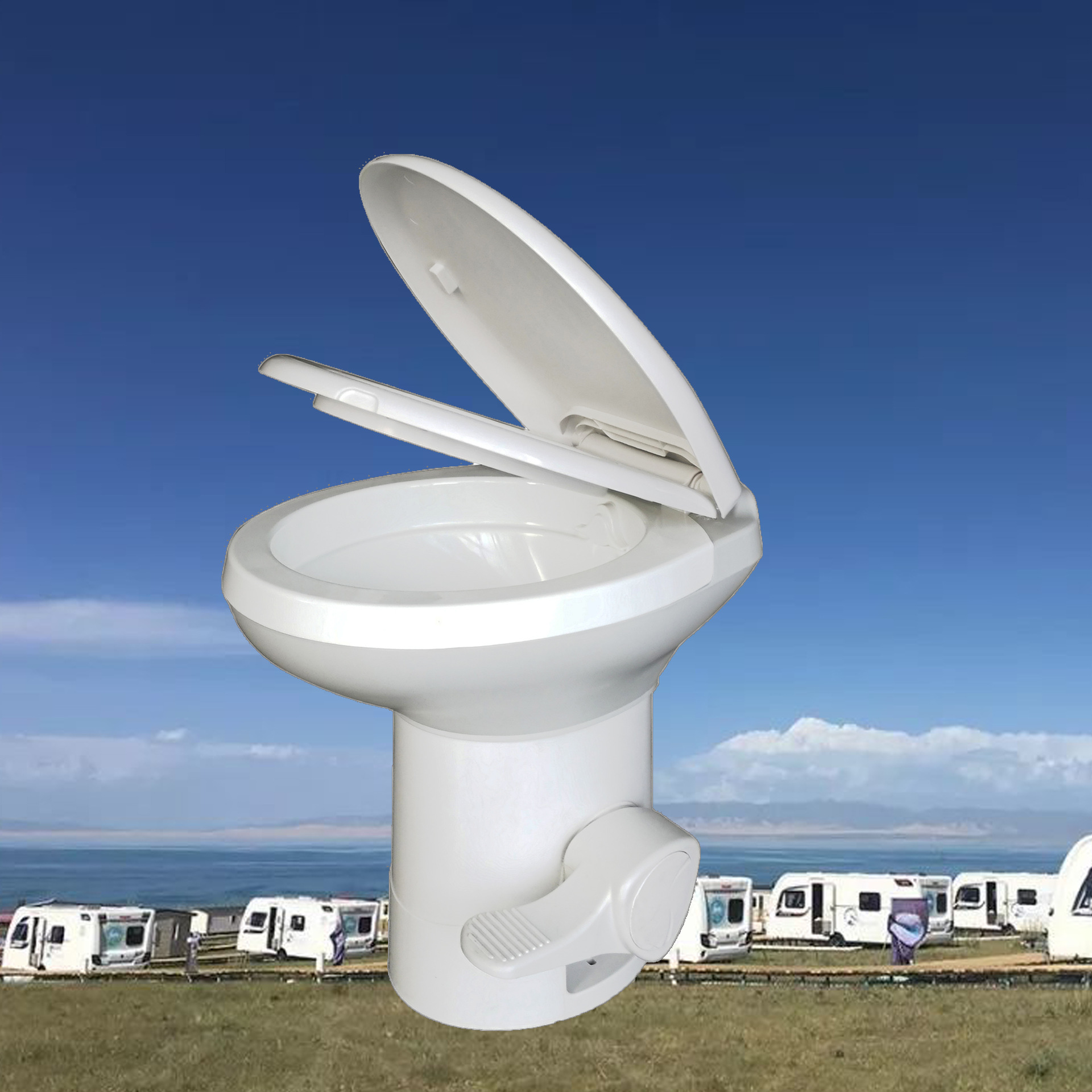 Qingdao Chuanghui Plastic enamel Stainless Steel Ceramic direct exhaust RV toilet, seat toilet, vehicle-mounted fixed toilet Item Picture