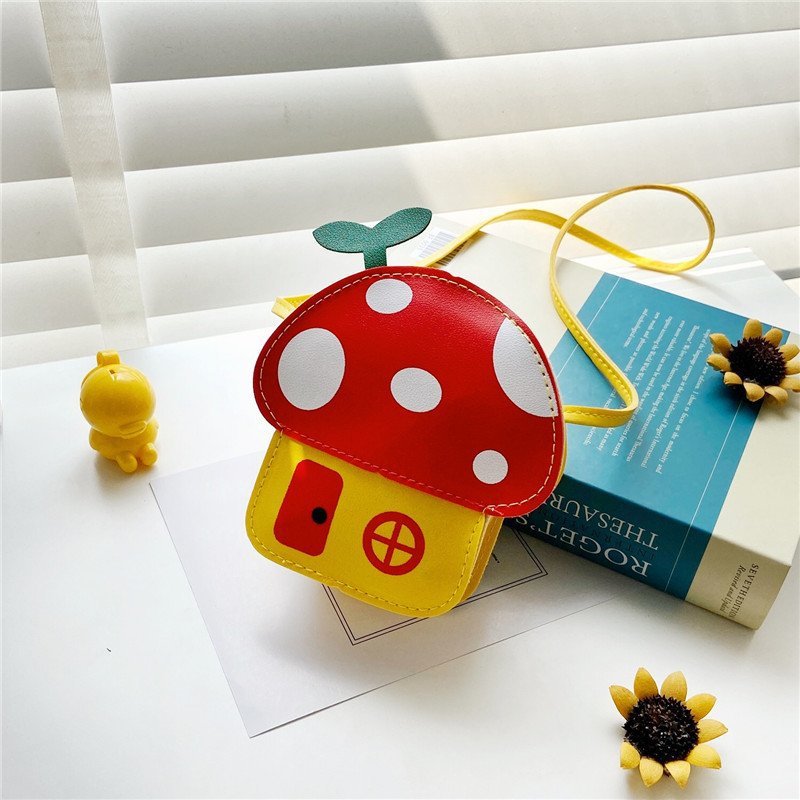 New cartoon and cute children's bag, PU single-shoulder bag, Korean-style casual crossbody bag for girls, little mushroom coin purse details Picture