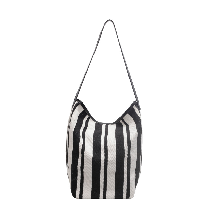 A new large-capacity multi-functional fashionable tote bag with contrasting color stripes, a commuter single-shoulder crossbody bag for women Item Picture