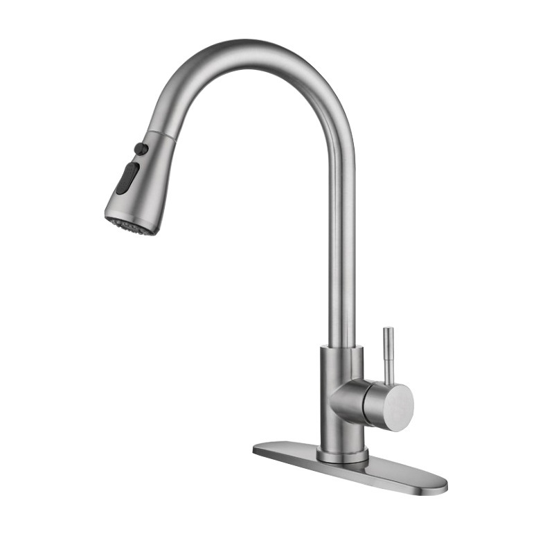 Cross-border 304 stainless steel pull-out faucet, kitchen hot and cold universal rotating telescopic sink, kitchen sink faucet Item Picture