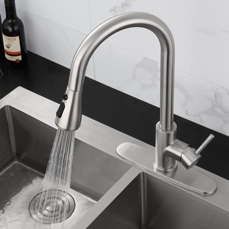 Cross-border 304 stainless steel kitchen faucet, sink, stainless steel rotatable, pull-out and telescopic hot and cold water faucet details Picture