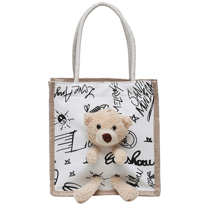 Wholesale 2020 new Instagram winter cute bear Japanese women's bags, cartoon student fashion hand-held trendy fabric bags Item Picture