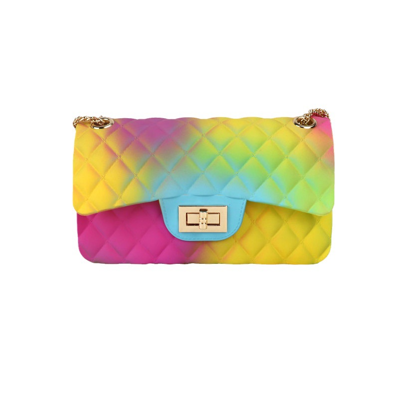 Clearance gradient graffiti colored jelly bag, diamond-shaped chain bag, small square bag for export, single-shoulder bag, crossbody bag Item Picture