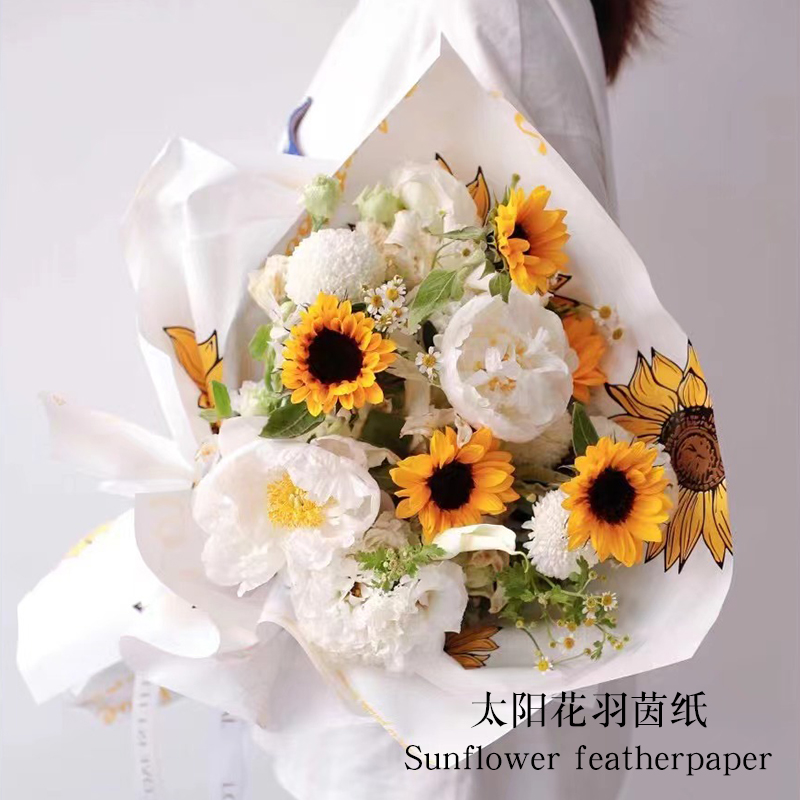 Sunflower English fresh flower wrapping paper printed English thickened Ouya paper flower shop bouquet packaging material Specification image