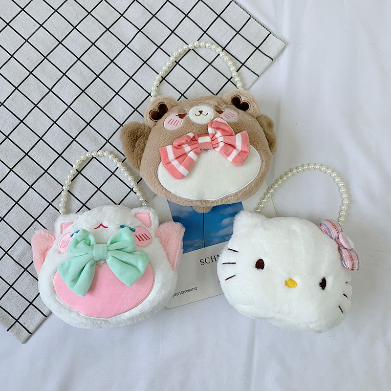 2022 New plush doll, cute Maneki Neko crossbody bag for girls, children's cartoon parent-child women's bag full figure