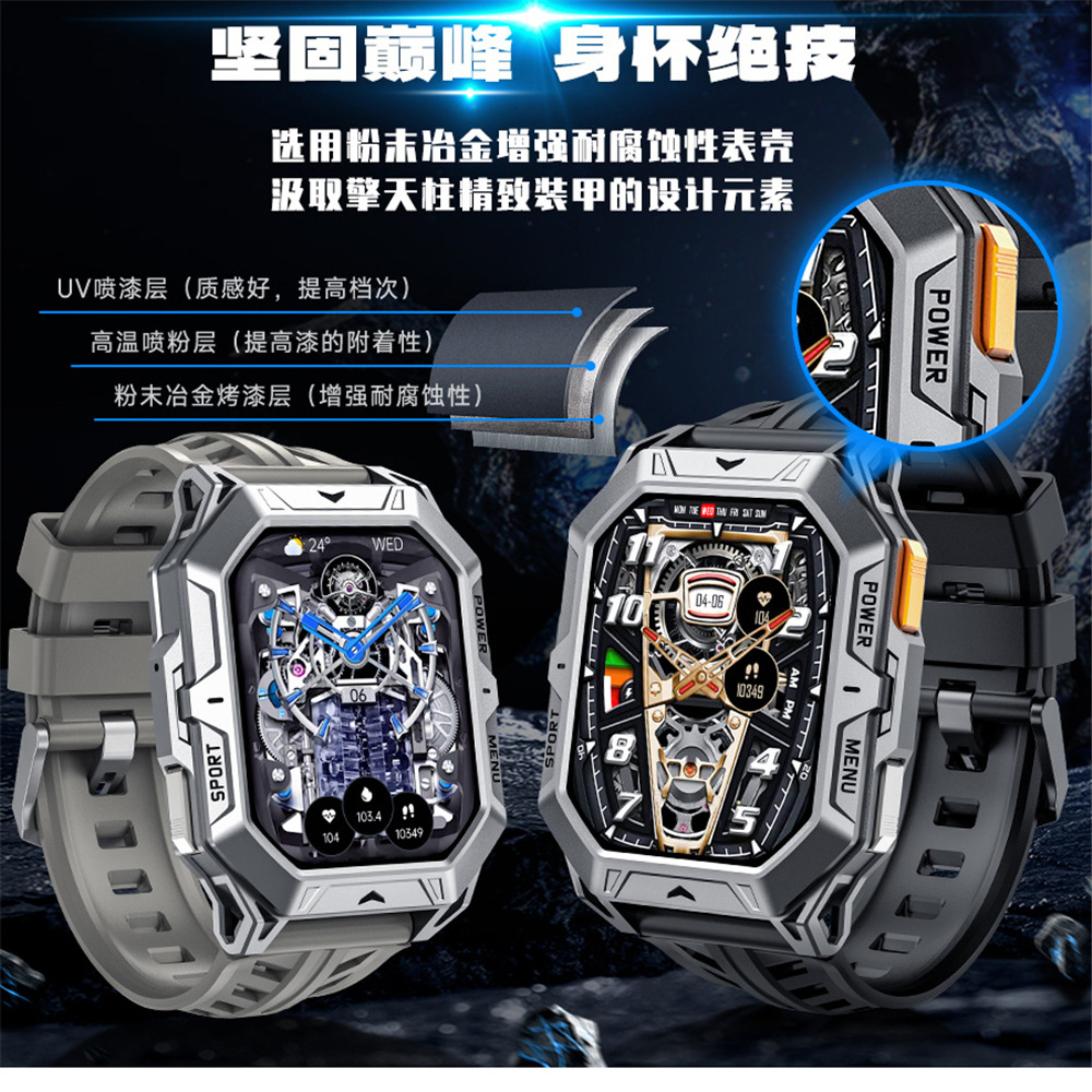 The cross-border X1PRO smartwatch features Bluetooth communication, voice assistant, barometer, step meter, compass, GPS and sports watch Specification drawing
