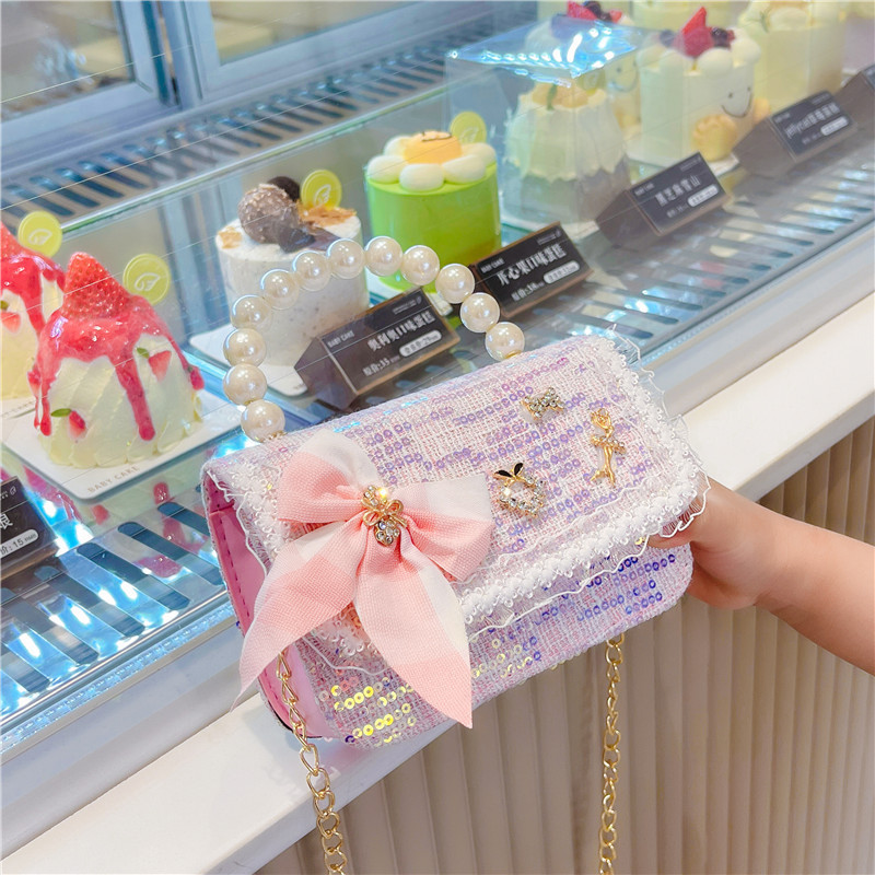New Chanel-style children's stylish bag, girls' versatile crossbody bag, Korean-style pearl handbag, girls' coin purse details Picture