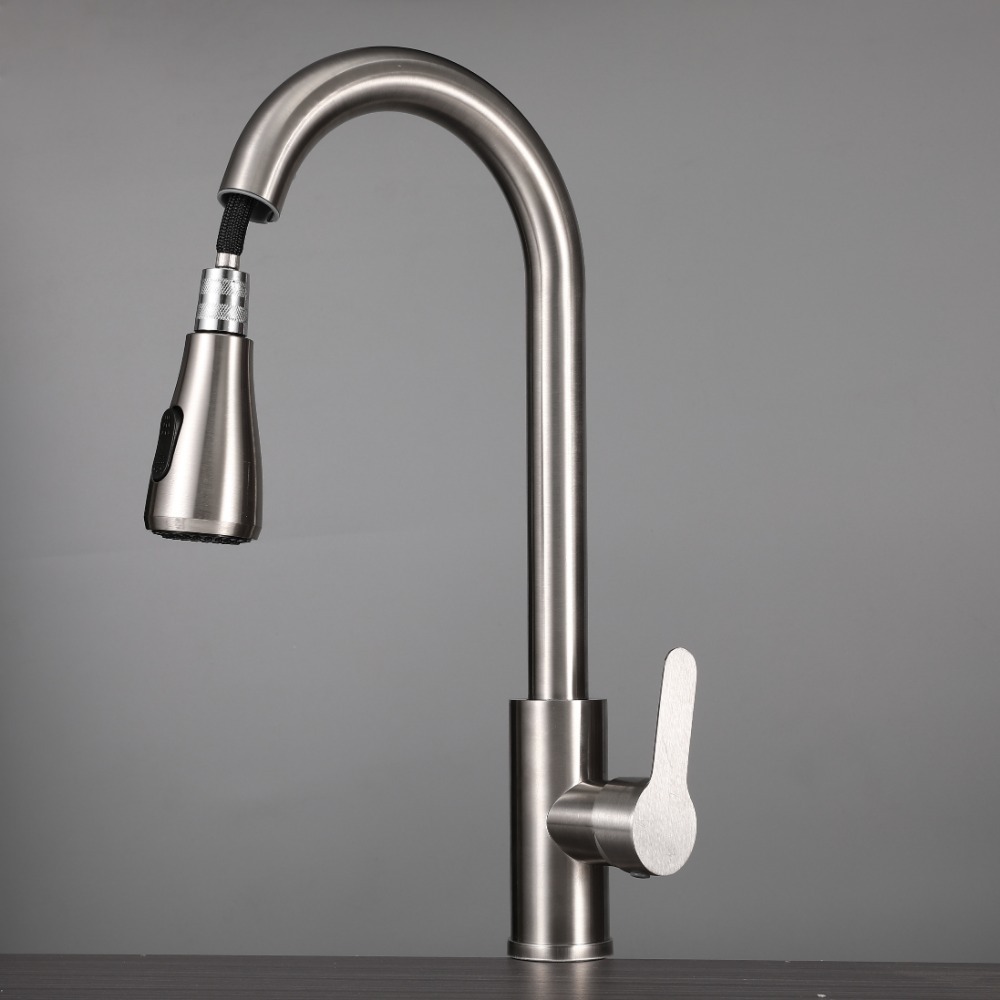Stainless steel kitchen pull-out hot and cold water faucet, telescopic rotating sink, sink, and splash-proof faucet details Picture