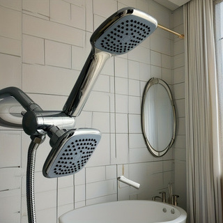 American-style square small hanging head set with bracket, three-way water distributor, explosion-proof flexible hose, square hand-held shower head cover details Picture