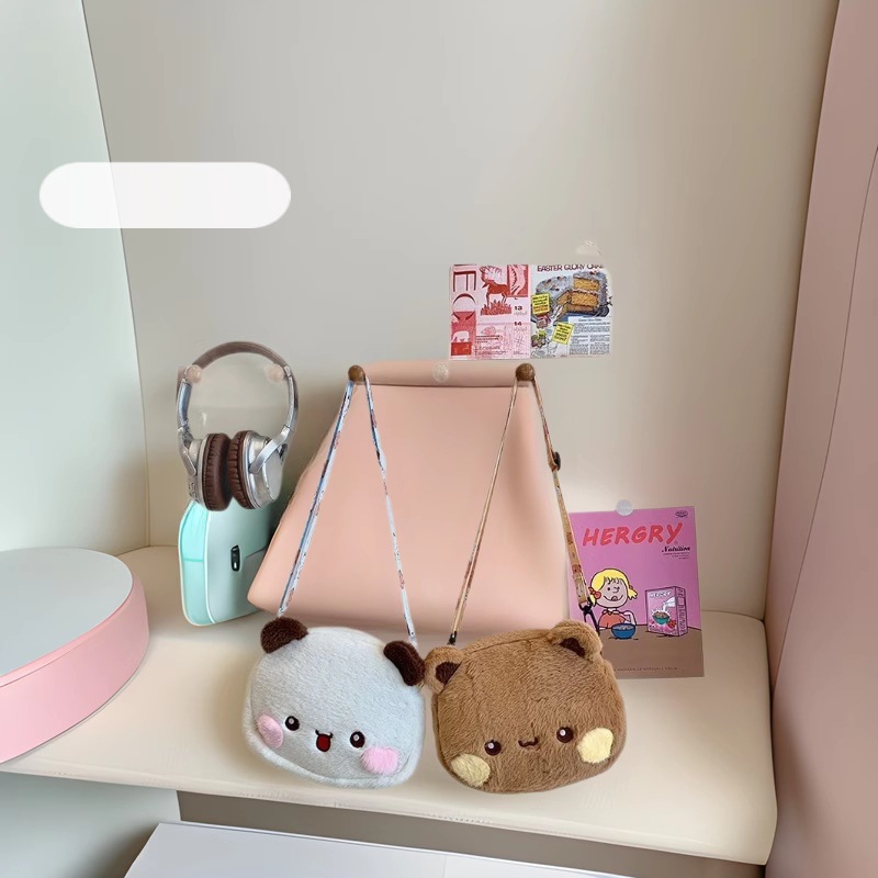 Korean version cute plush bear single-shoulder bag 2024 New style soft and sweet girl toy bag coin purse single-shoulder crossbody bag Specification drawing