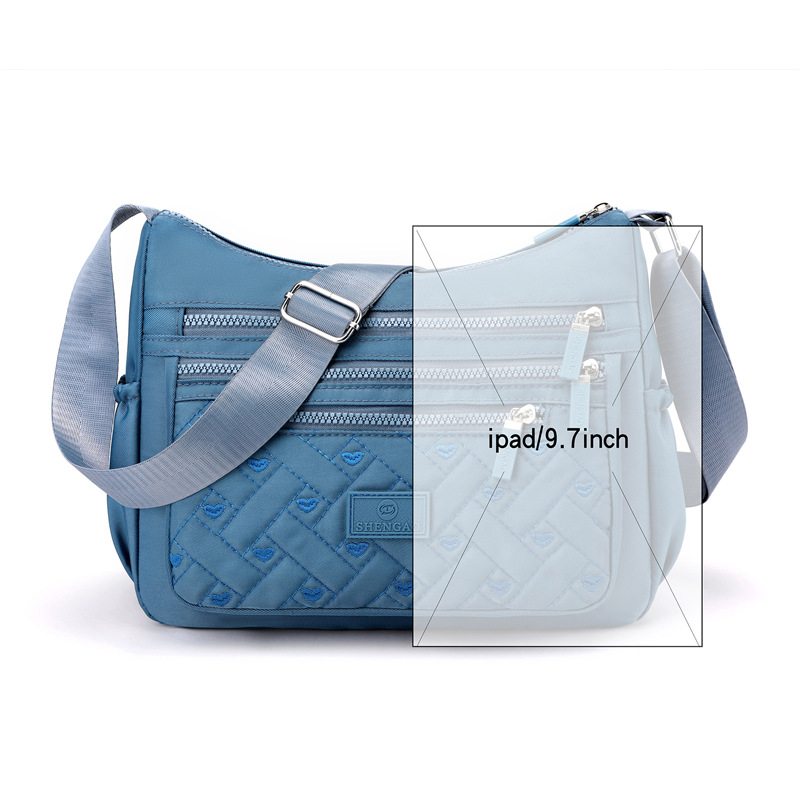 New women's crossbody bag, nylon fashionable embroidered single-shoulder bag, large-capacity multi-layer simple middle-aged mom bag Item Picture