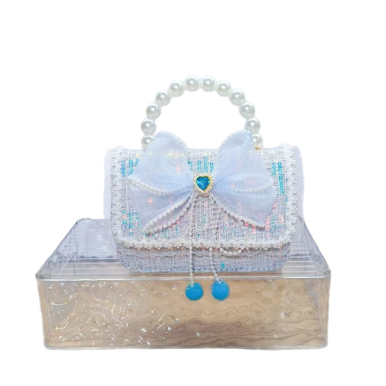Bow princess bag, pearl handbag, chain crossbody children's bag, Chanel-style girl's single-shoulder bag, girl's gift Item Picture