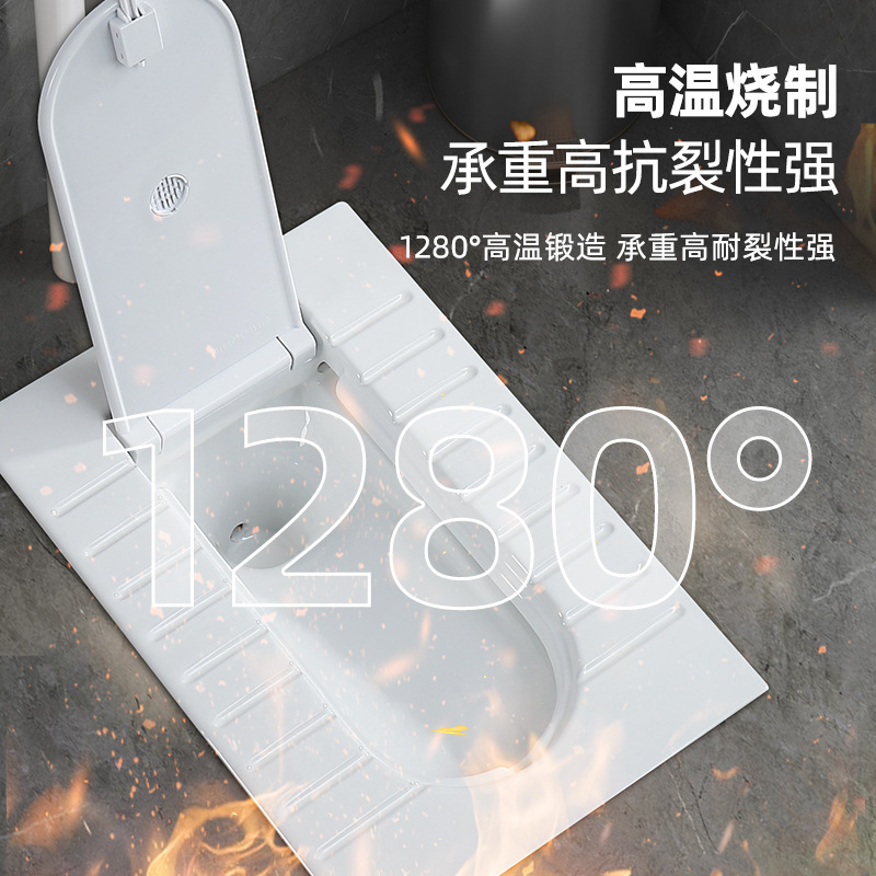 Ceramic integrated squat toilet with cover, anti-odor toilet with flush tank, combined household bathroom, water trap squat toilet Application Scenario