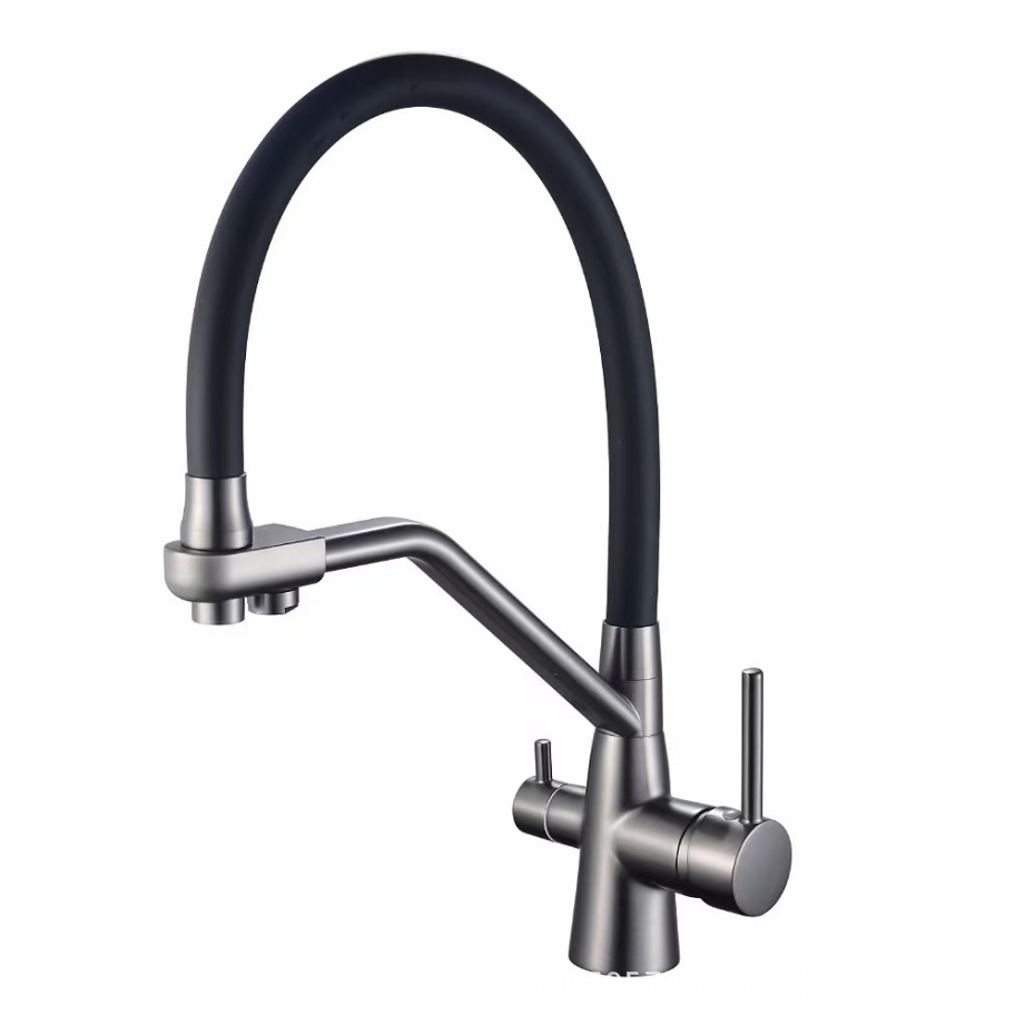 Three-in-one kitchen faucet, copper body, rotatable and pull-out sink, dual-purpose for cold, hot and pure water direct drinking, single-hole export Specification drawing