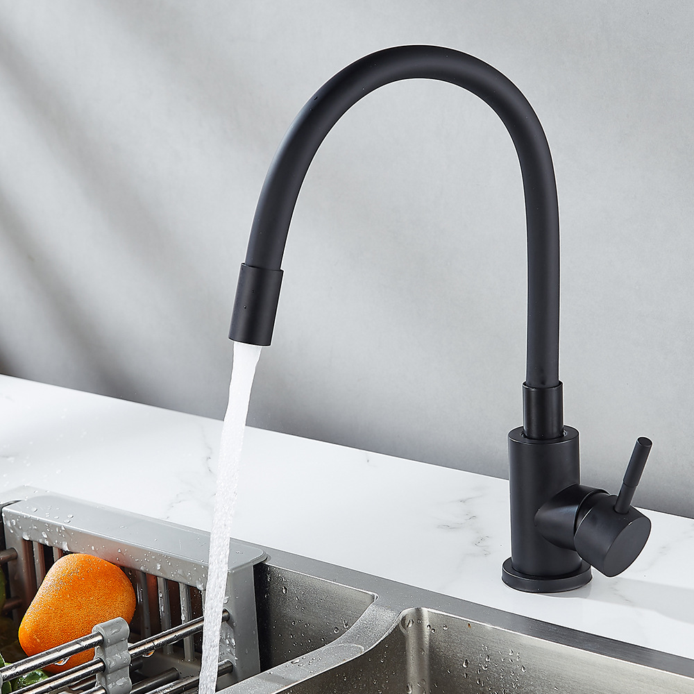 Foreign trade stainless steel black kitchen faucet, household universal rotating sink, sink, hot and cold faucet details Picture