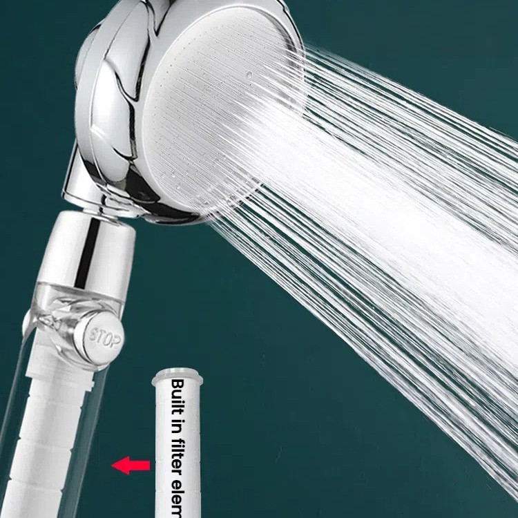 Cross-border negative ion pressurized showerhead with switch, hand-held abs showerhead, Japanese three-speed water-stop showerhead details Picture