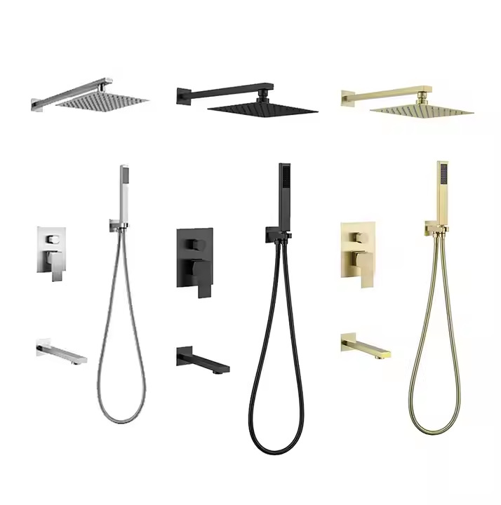 Concealed showerhead built-in wall-mounted set, black concealed pre-embedded ceiling shower top, gold spray, hotel home full figure