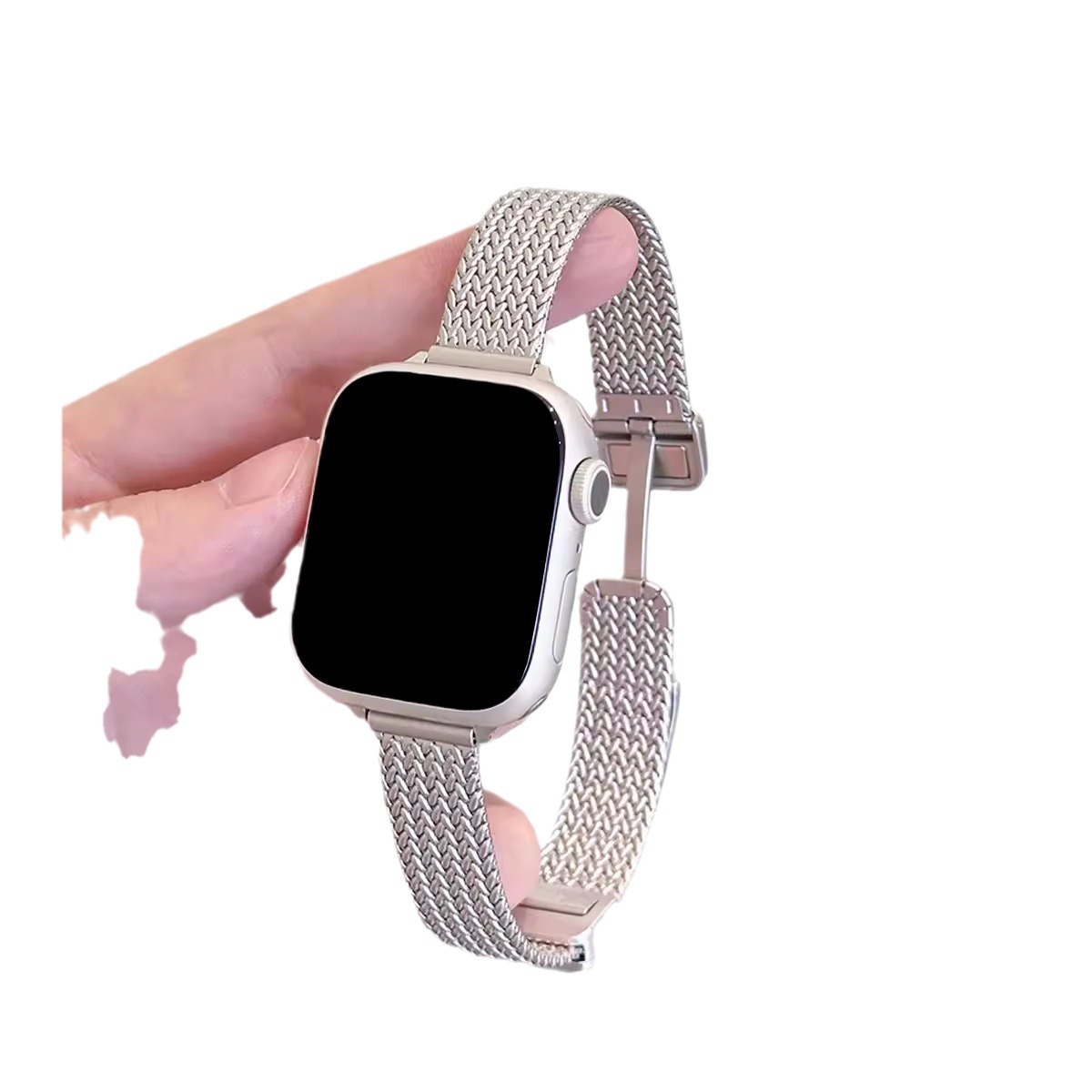 Suitable for Apple Watch strap, iwatch stainless steel metal wheat ear herringbone mesh magnetic clasp Mini Waist women's model strap Item Picture