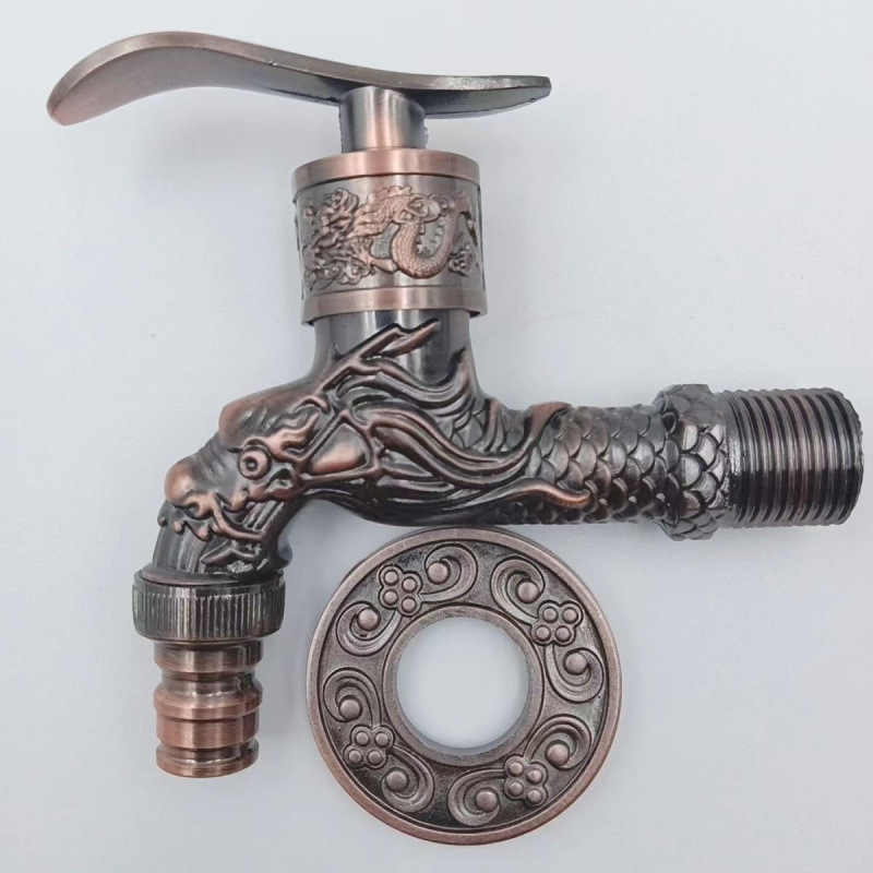 Cross-border retro wall-mounted dragon-shaped faucet washing machine mop sink quick-opening faucet retro antique carved 4-inch water Specification drawing