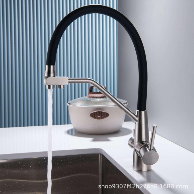 Cross-border 304 stainless steel water purifying faucet, kitchen sink, sink, cold and hot water direct drinking water three-in-one faucet details Picture