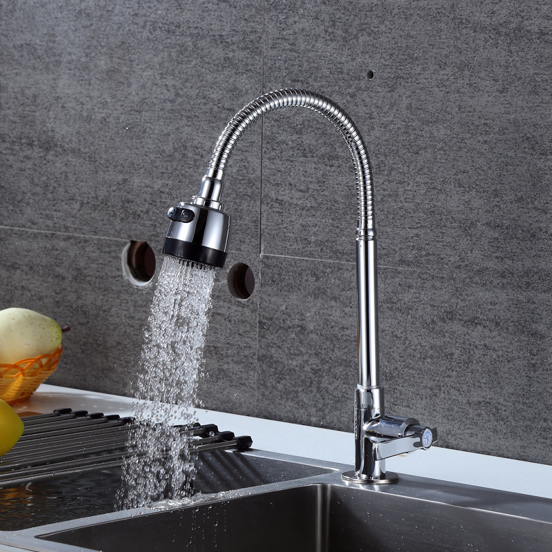 Kitchen copper single cooling faucet, copper faucet universal tube, kitchen faucet single cooling vegetable basin faucet factory direct sales details Picture