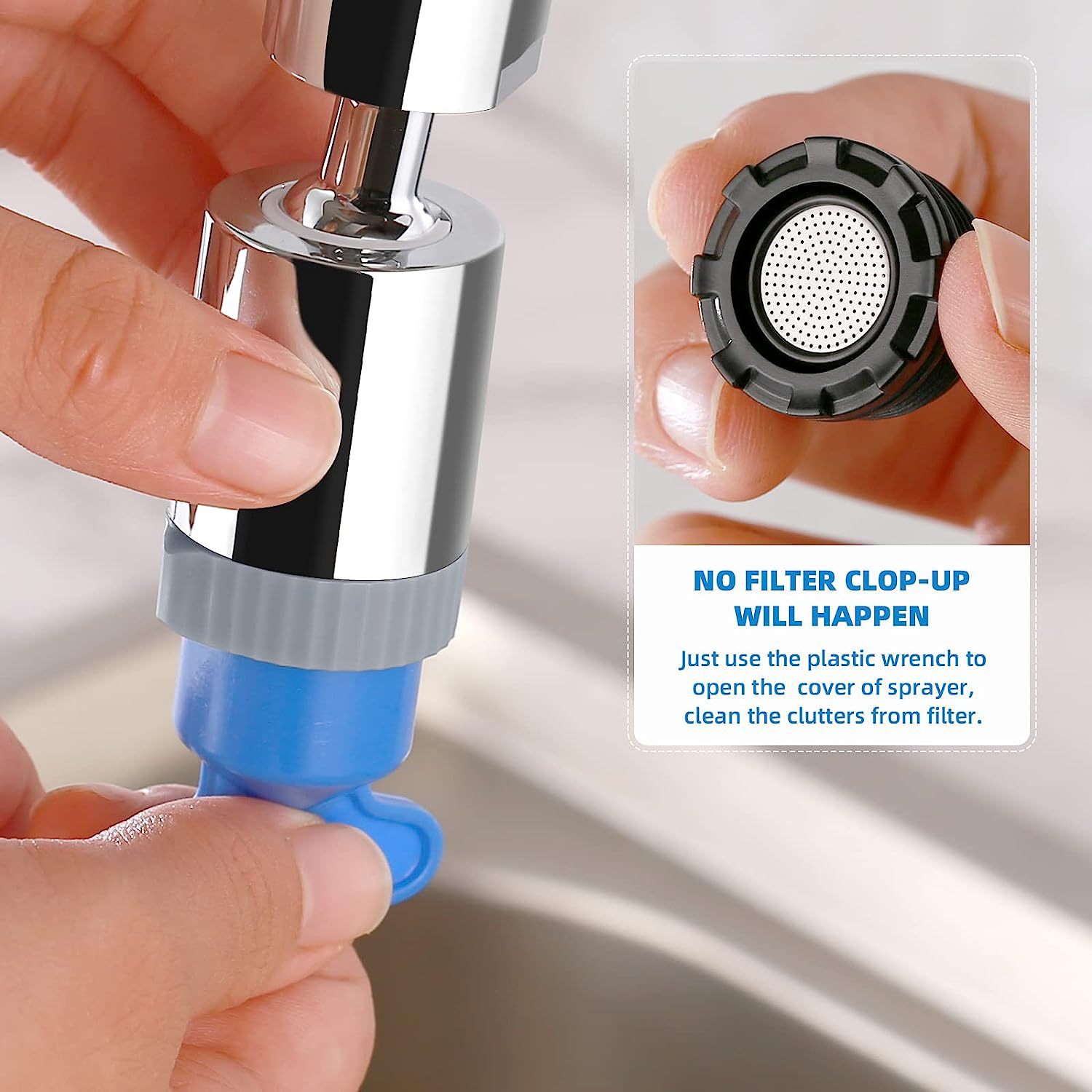 Splash-proof showerhead, faucet extender, rotatable faucet head, kitchen basin faucet, 720-degree bubble maker details Picture