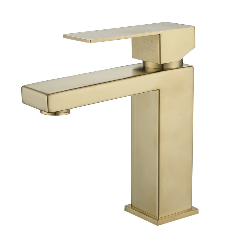 Cross-border 304 stainless steel bathroom washbasin faucet, bathroom cabinet, square golden hot and cold washbasin faucet Application Scenario