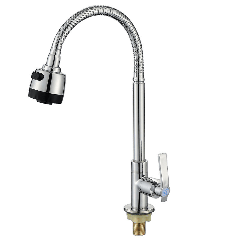 Kitchen copper single cooling faucet, copper faucet universal tube, kitchen faucet single cooling vegetable basin faucet factory direct sales Item Picture