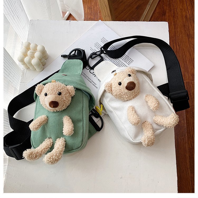 Popular bear canvas bag 2024 New style trendy single-shoulder crossbody bag Cartoon ins cute bag cross-border wholesale Specification drawing