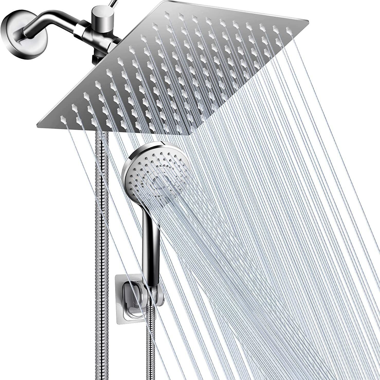 American-style cross-border non-extension rod exposed showerhead, wall-mounted shower, three-way water distributor, stainless steel showerhead for bathing full figure