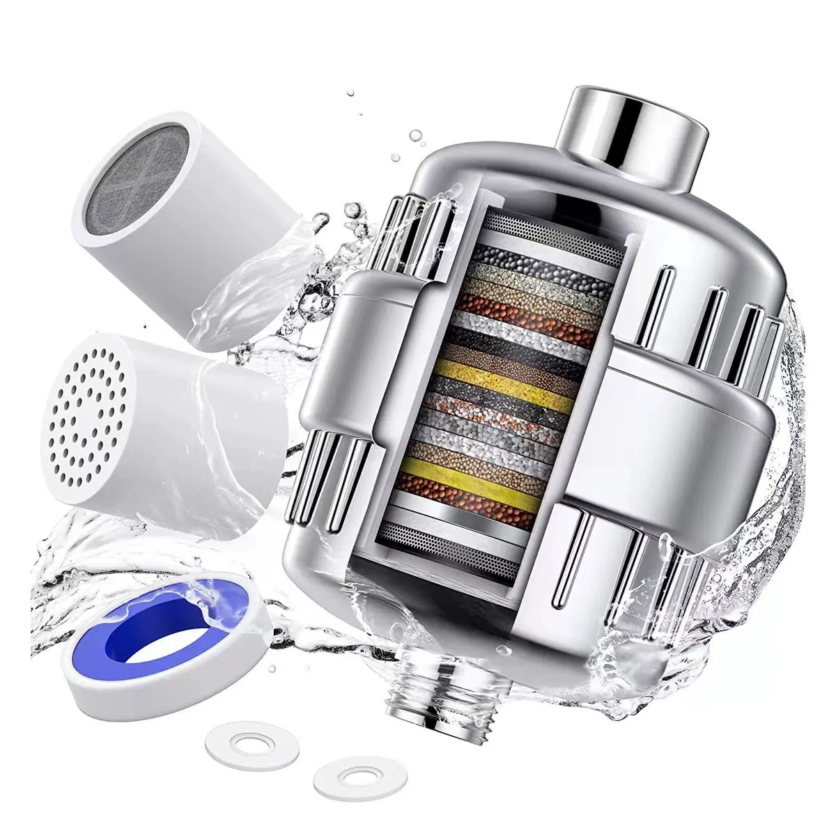 Cross-border foreign trade 15-20 layer filter water purifier, household water heater pre-filter, shower head filter Specification drawing