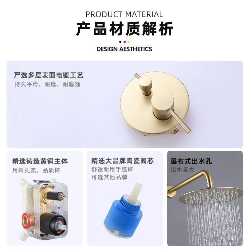 Cross-border American and Australian standard all-copper single-function pre-embedded concealed shower head faucet hotel and homestay set Specification drawing