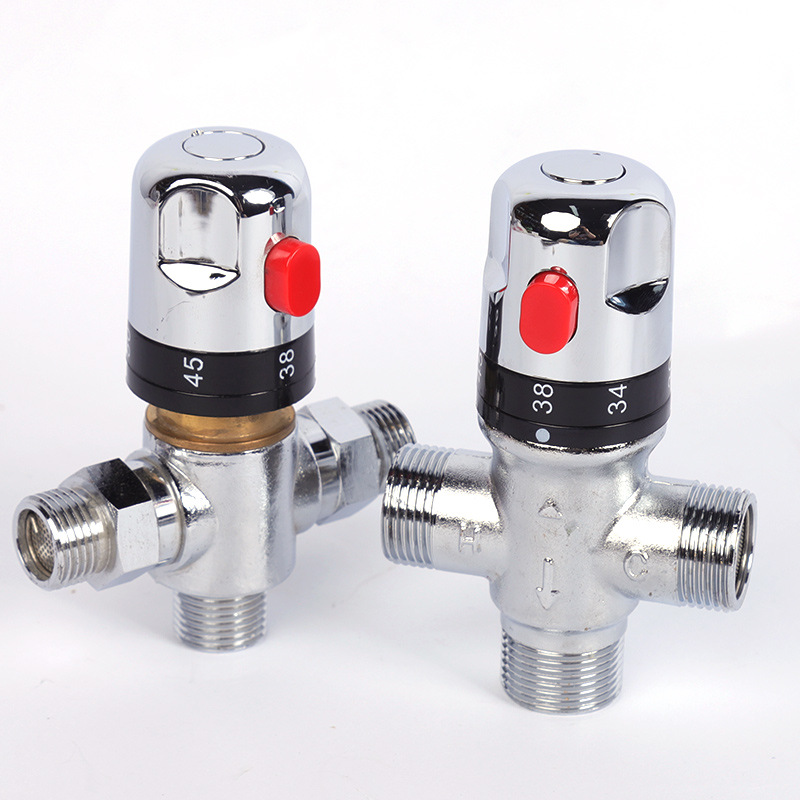 All-copper 4-inch, 6-inch, 1-inch pipe temperature control valve, hot and cold mixed water valve, solar exposed pipe thermostatic valve for water heaters details Picture