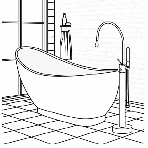 Cross-border foreign brand water drop hot and cold all-copper floor-standing bathtub faucet, bathroom tub edge shower head set Application Scenario