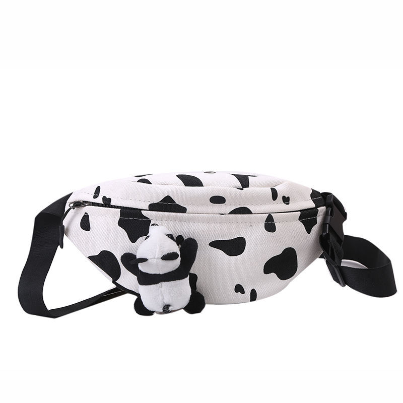 Korean Instagram canvas cow pattern crossbody bag, Japanese Harajuku style fashionable girl, cute student chest bag and waist bag girl Item Picture