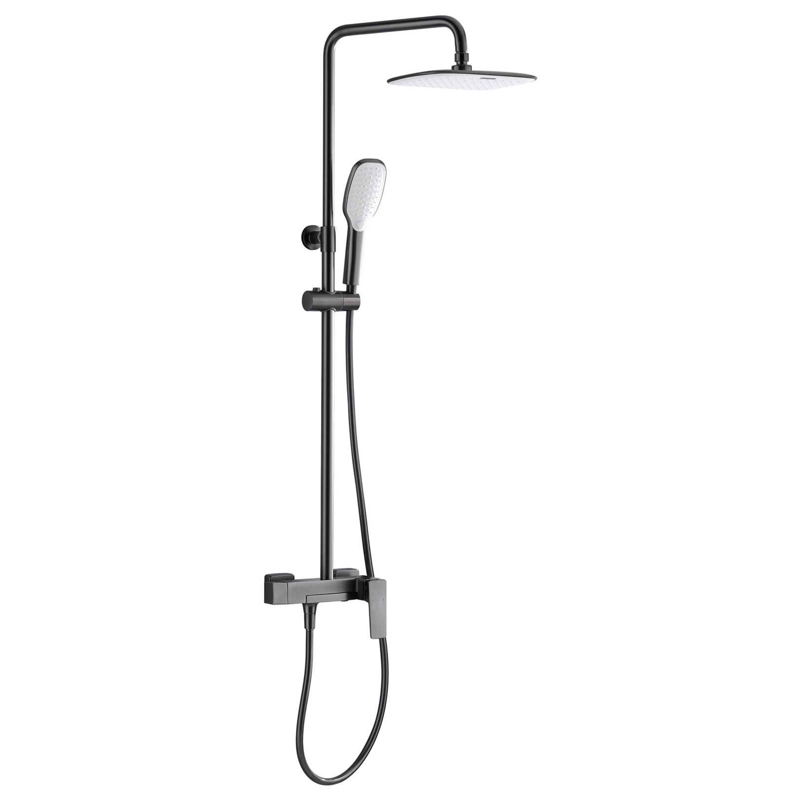 Bathroom wall-mounted square showerhead, cold and hot main showerhead set, built-in shower gun, grey washbasin faucet Item Picture