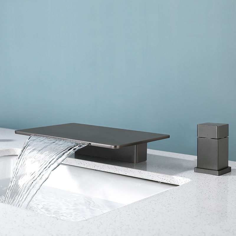 Waterfall rock plate large flow bathtub side cold and hot dual control storage plate, two-hole two-piece set, split bathtub faucet full figure