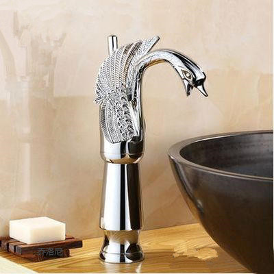 European-style antique faucet, swan hot and cold washbasin faucet, retro all-copper underfloor basin, golden faucet Specification drawing