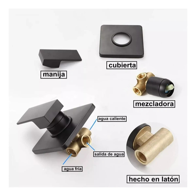 Black concealed shower head, wall-mounted single-function square cold and hot shower faucet, concealed shower head across borders Application Scenario