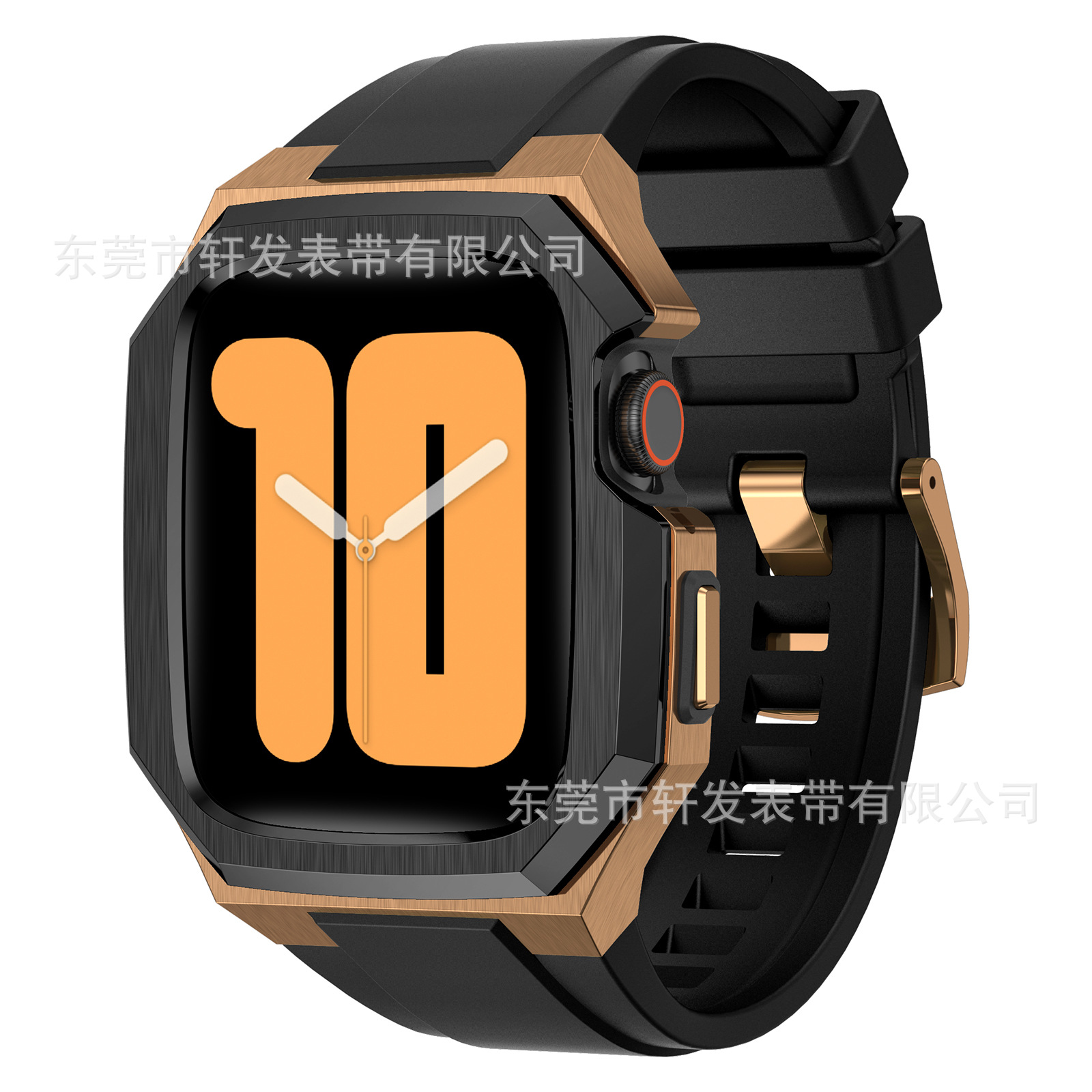 Suitable for Apple watch 45678SEApple i watch, stainless steel protective case, integrated fluororubber watch strap Item Picture