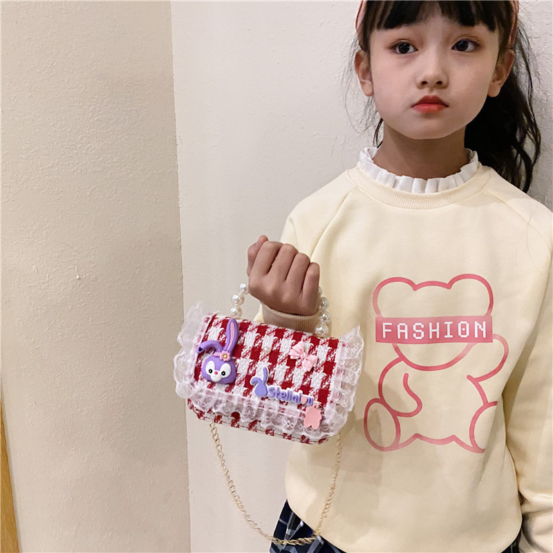 New Korean-style children's bags, crossbody princess bags, chain pearl handbags, bow casual sachets for girls Specification drawing