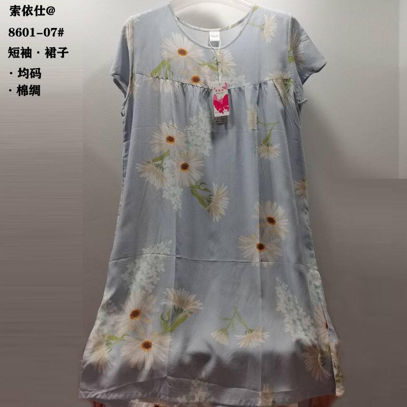 棉绸裙子人棉新款夏天短袖裙子女款外贸批发睡裙均码女袍家居服详情6