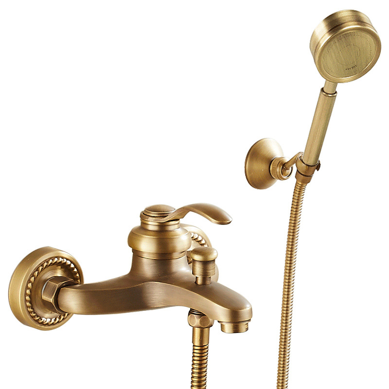 New antique-style pressurized shower head, extended rotating black antique electroplated gold shower faucet on the side of the bathroom bathtub Item Picture