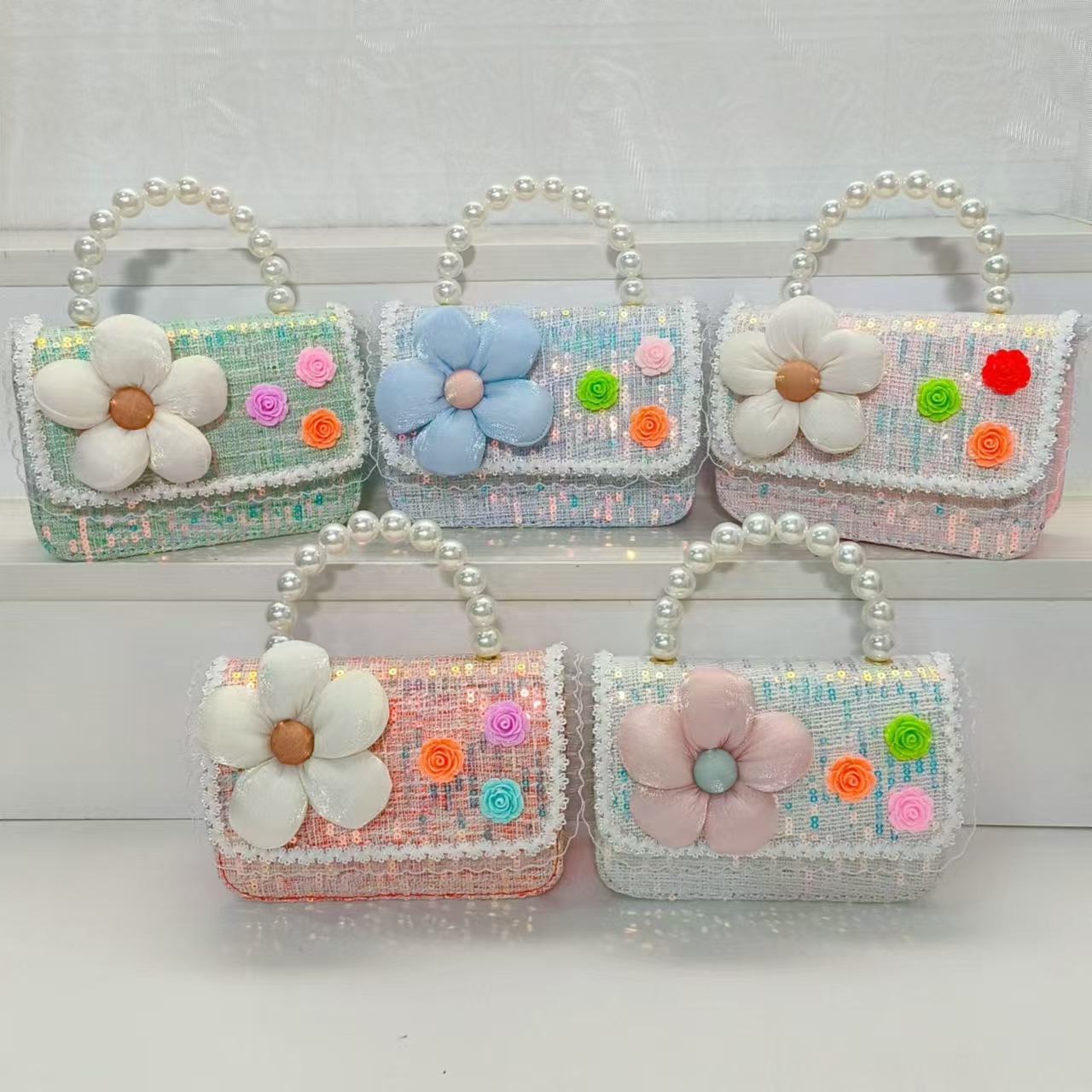 Princess bag, pearl handbag, single-shoulder crossbody bag, loose change accessory bag, small square bag, chain bag, girl's lucky money bag full figure