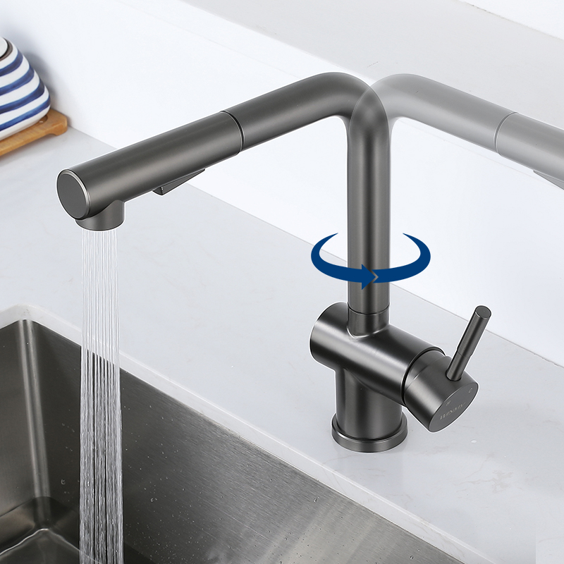 Gun grey pressure-increasing splash-proof stainless steel sink, sink, kitchen hot and cold water faucet, household pull-out type Specification drawing