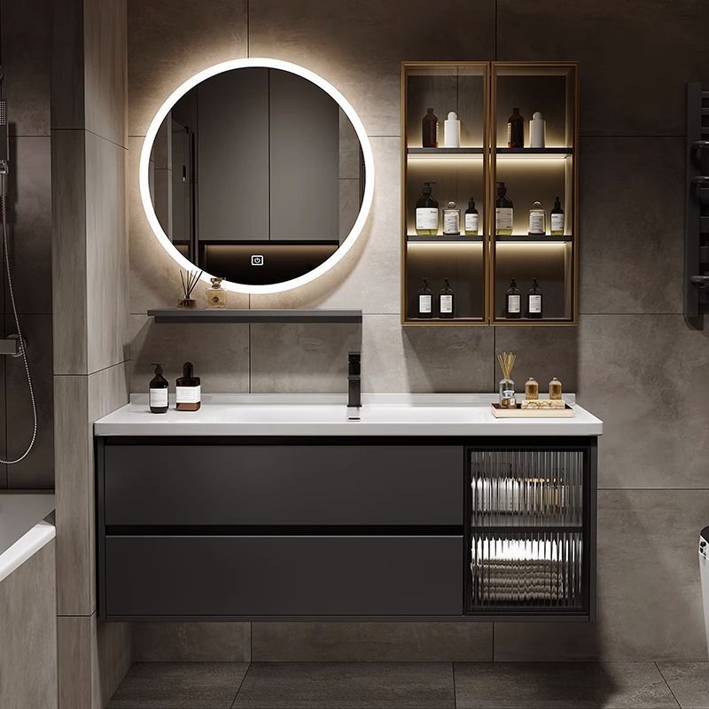 Ceramic one-piece basin, solid wood bathroom cabinet combination, modern and simple bathroom washbasin, washbasin, intelligent washbasin details Picture