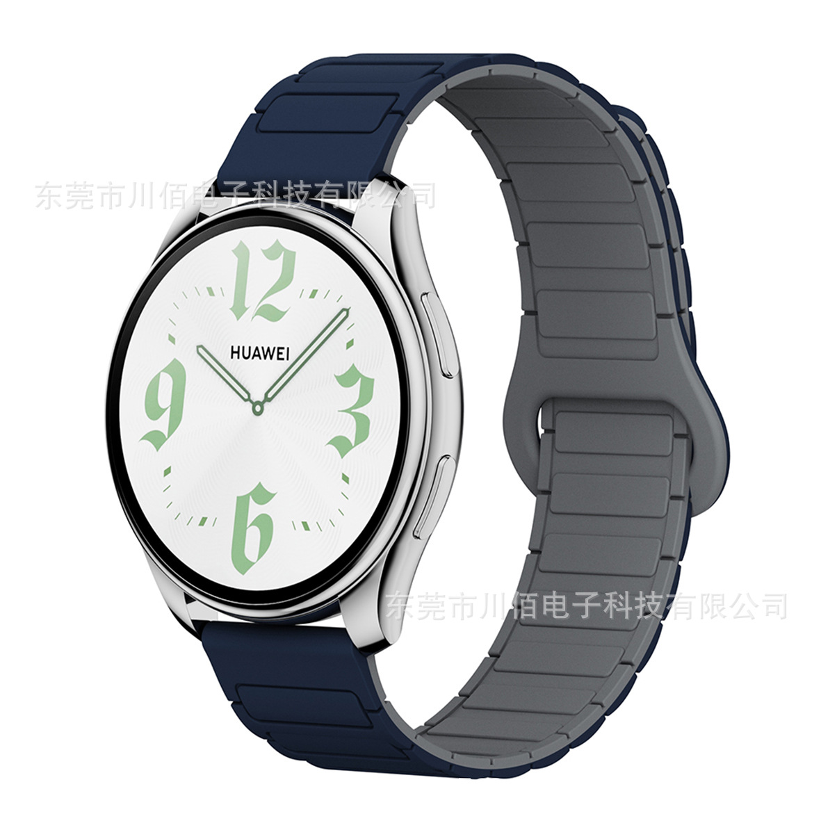 Suitable for Huawei gt4porgt3 20/22mm flat-head three-bead loop silicone magnetic watch strap Item Picture