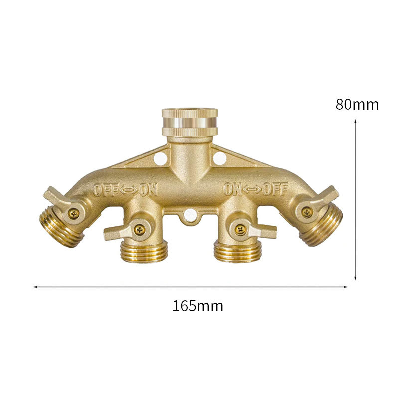 Brass four-way ball valve water divider, garden watering, agricultural irrigation, home car wash faucet controllable water divider Specification drawing