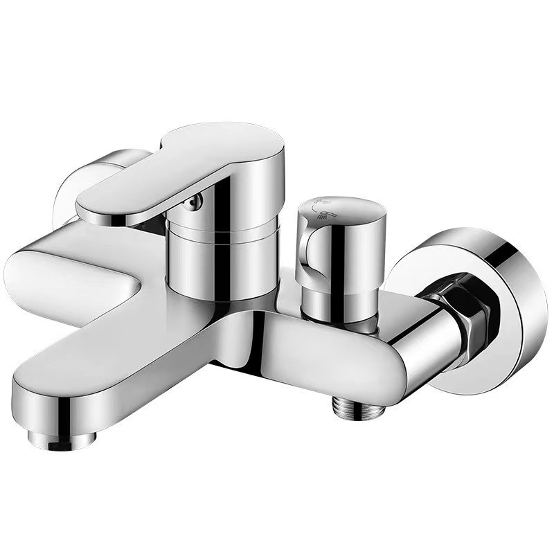 Cross-border fine copper side-opening three-in-one shower bathtub faucet, simple showerhead mixing faucet, cold and hot bathroom mixing valve Item Picture