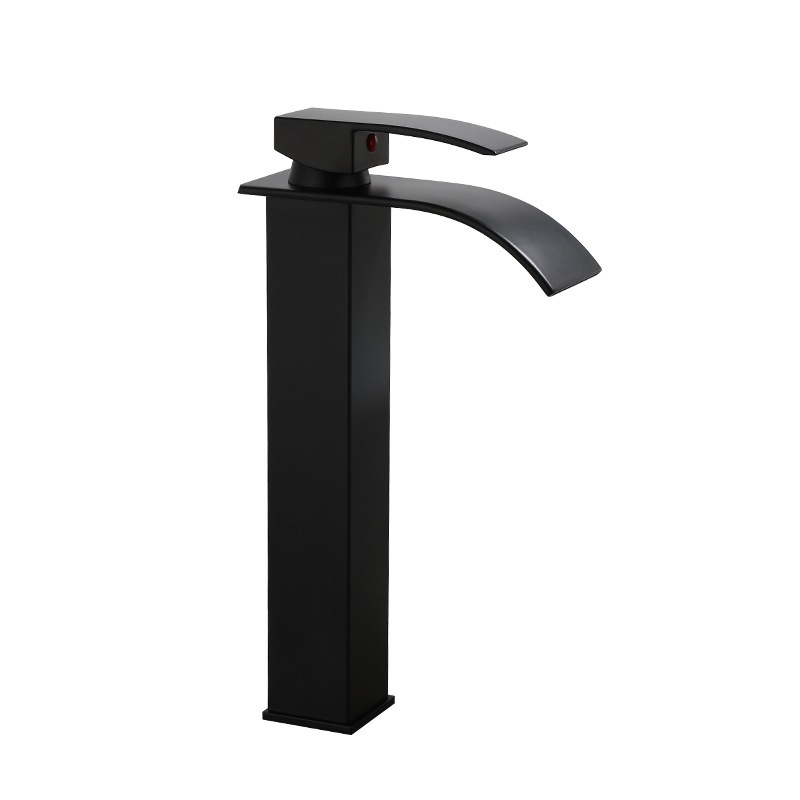 Black stainless steel washbasin, hot and cold water faucet, hotel bathroom washbasin, bathroom cabinet, square waterfall faucet Item Picture